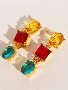 Rhinestone Decor Drop Earrings - Multicolor - View 5