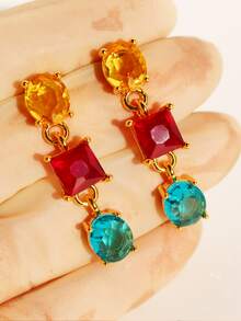Rhinestone Decor Drop Earrings - Multicolor - View 7