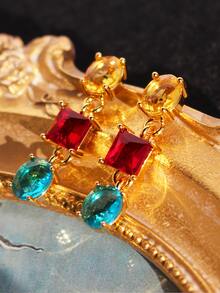 Rhinestone Decor Drop Earrings - Multicolor - View 10