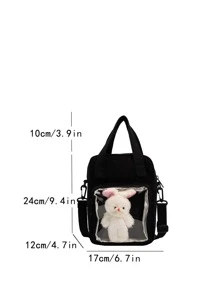 Girls Cartoon Bear Decor Square Bag Small - Black - View 3