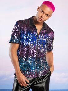 Manfinity Men Zip Up Sequin Shirt - Multicolor - View 1
