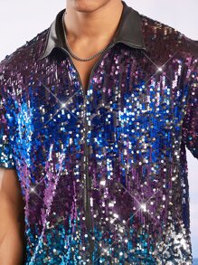 Manfinity Men Zip Up Sequin Shirt - Multicolor - View 2