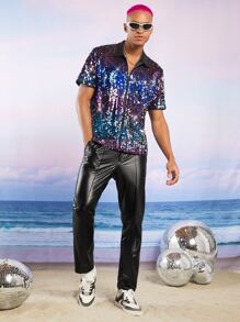 Manfinity Men Zip Up Sequin Shirt - Multicolor - View 4