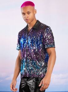 Manfinity Men Zip Up Sequin Shirt - Multicolor - View 6