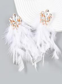 1對魅力十足的誇張炫目羽毛裝飾女士耳環，適用於聚會、約會、假日和禮物 - 白色 - 查看 1