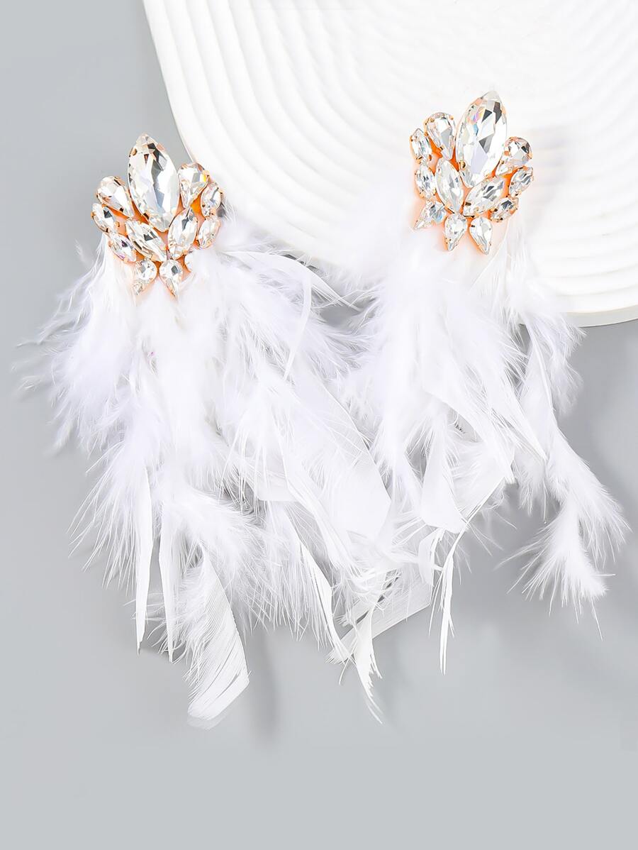 1對魅力十足的誇張炫目羽毛裝飾女士耳環，適用於聚會、約會、假日和禮物 - 白色 - 查看 1