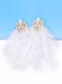 1對魅力十足的誇張炫目羽毛裝飾女士耳環，適用於聚會、約會、假日和禮物 - 白色 - 查看 2