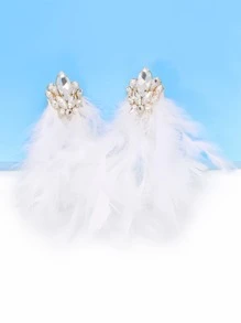 1對魅力十足的誇張炫目羽毛裝飾女士耳環，適用於聚會、約會、假日和禮物 - 白色 - 查看 4