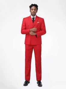 CLOUDSTYLE Bộ đồ nam Nút đôi Túi màu trơn Buổi tiệc - Đỏ - Xem 1
