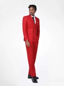 CLOUDSTYLE Bộ đồ nam Nút đôi Túi màu trơn Buổi tiệc - Đỏ - Xem 3