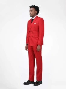 CLOUDSTYLE Bộ đồ nam Nút đôi Túi màu trơn Buổi tiệc - Đỏ - Xem 4