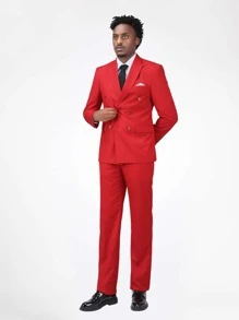 CLOUDSTYLE Bộ đồ nam Nút đôi Túi màu trơn Buổi tiệc - Đỏ - Xem 5