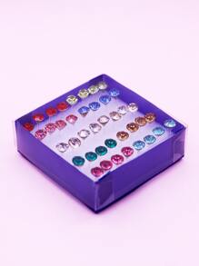 40入组/套隨機色水鑽裝飾耳釘 - 彩色 - 查看 2