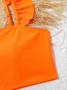 Tween Girl 3 件装水果印花荷叶边比基尼套装 含沙滩短裤 夏季海滩 - 彩色 - 查看 5