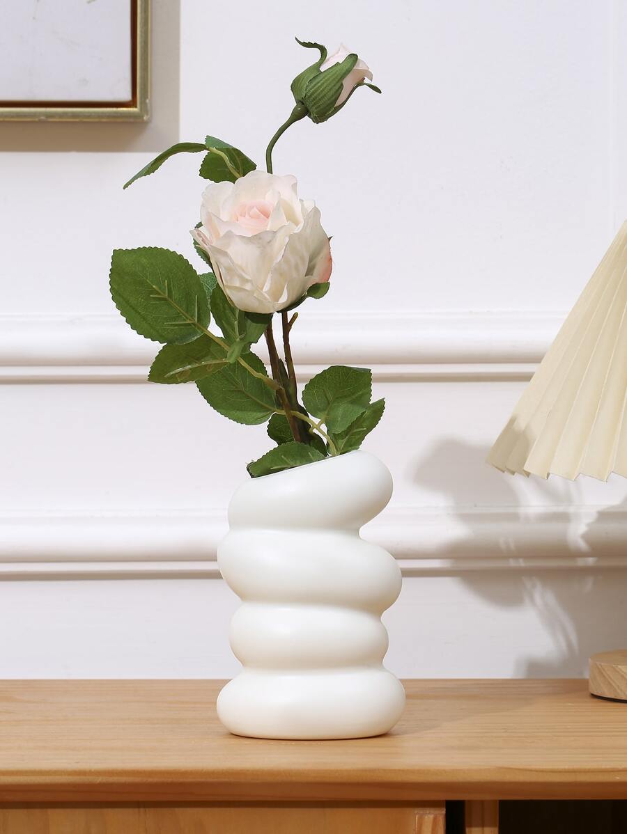 1pc Plastic Flower Vase, Nordic White Vase For Flower - White - View 1