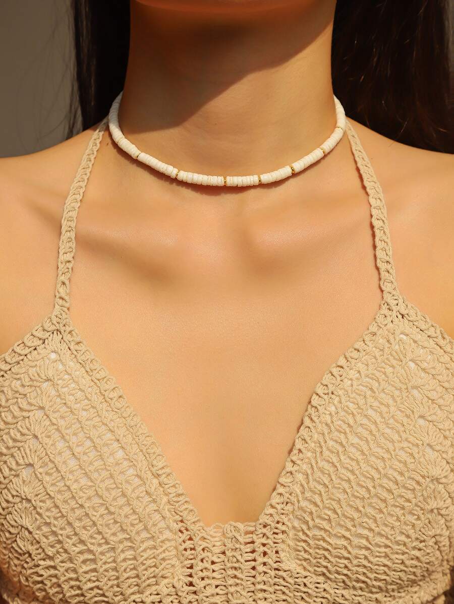 Vòng cổ đính cườm tối giản - trắng - Xem 1