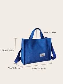 Letter Patch Decor Top Handle Bag School Bag For Graduate , Teen Girls , Freshman , Sophomore , Junior & Senior In College , University & High School , Perfect For Outdoors , Travel & Back To School - Biru - View 3