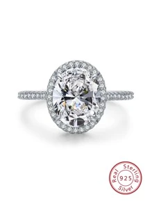 1入組精美奢華銀方晶鋯石橢圓裝飾婚戒適用於女士們適用於浪漫婚禮首飾類 - 銀色 - 查看 2