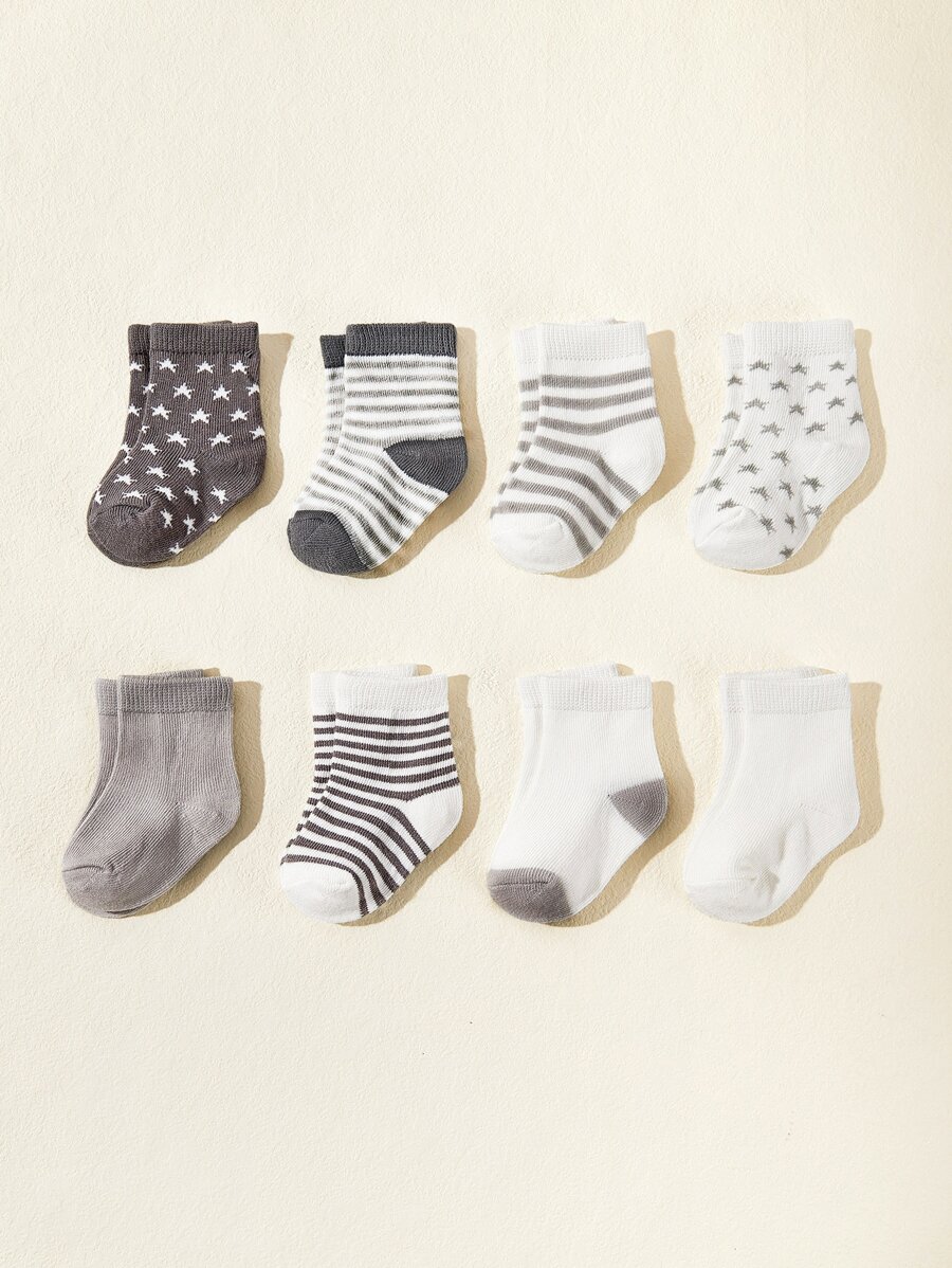8pairs Baby Star & Striped Pattern Socks