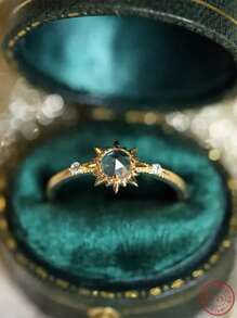 Cubic Zirconia Decor Silver Wedding Band - Gold - View 1