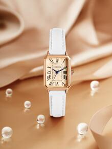 LUCKYFOX Rectangle Pointer Quartz Watch As A Gift For Students Returning To School - 白色 - 查看 3