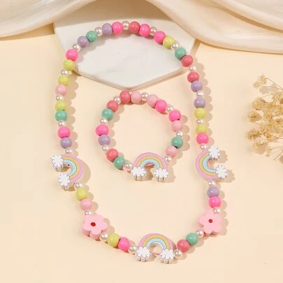 Vòng cổ và vòng tay trang trí cầu vồng cho bé gái