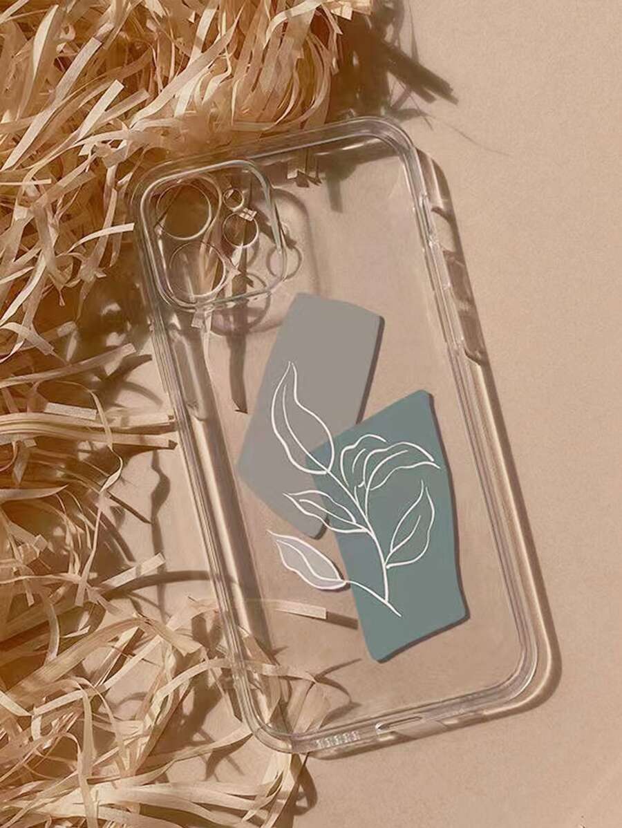 Leaf Print Clear Phone Case - Multicolor - View 1