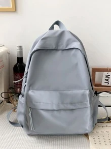 大容量休閒極簡大容量背包,包適用於學校適用於大學適用於青少年女孩女士,大學學生完美適用於中間學校,中學,大學,工作,後至學校 - 藍色 - 查看 1