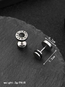 Men Roman Numerals Detail Round Stud Earrings Stainless Steel Punk Hip Pop Style - Multicolor - View 3