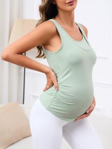 SHEIN Maternidad Top tank fruncido lateral amamantamiento - verde menta - Ver 3