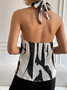 SHEIN Privé Graphic Print Crisscross Halter Top - Multicolor - View 2