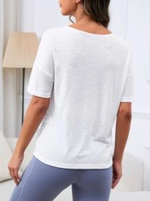 SHEIN 孕婦素色落肩T恤 - 白色 - 查看 3