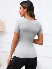 SHEIN 孕婦素色側收褶T恤 - 淺灰色 - 查看 3