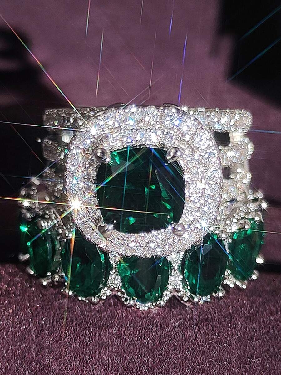 MOONSO 2入組/套方晶鋯石裝飾戒指適合女士適合派對宴會婚禮