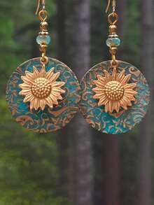 Flower Decor Drop Earrings - Multicolor - View 2
