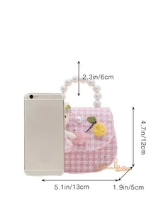 Girls Plaid Flap Saddle Bag Cartoon & Pearl Decor - Multicolor - View 4