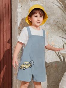 SHEIN Toddler Boys Cartoon Graphic Overall Romper Without Tee - Baby Blue - View 3