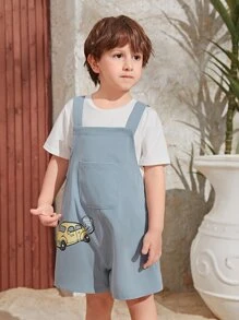 SHEIN Toddler Boys Cartoon Graphic Overall Romper Without Tee - Baby Blue - View 4