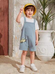 SHEIN Toddler Boys Cartoon Graphic Overall Romper Without Tee - Baby Blue - View 5