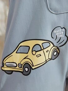 SHEIN Toddler Boys Cartoon Graphic Overall Romper Without Tee - Baby Blue - View 6