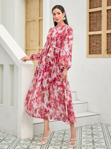 Modelyn Đầm Thắt lưng Dây kéo Hoa Tất cả trên in Boho - Nhiều màu - Xem 3