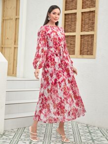Modelyn Đầm Thắt lưng Dây kéo Hoa Tất cả trên in Boho - Nhiều màu - Xem 4
