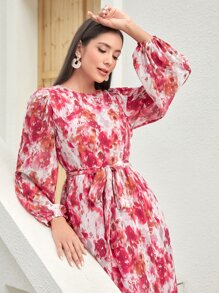 Modelyn Đầm Thắt lưng Dây kéo Hoa Tất cả trên in Boho - Nhiều màu - Xem 5