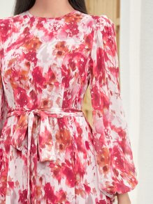 Modelyn Đầm Thắt lưng Dây kéo Hoa Tất cả trên in Boho - Nhiều màu - Xem 6