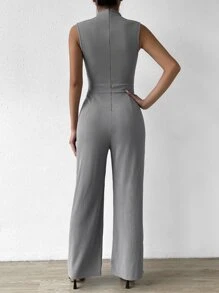 SHEIN Privé 小高領斜口袋拼接細節連身褲