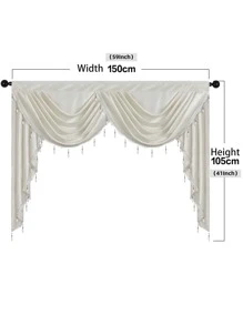 1pc Solid Color Window Curtain, European-Style Polyester Curtain With Beaded Edge Decoration, Suitable For Living Room, Bedroom, Doorway - White - View 4