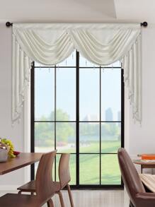 1pc Solid Color Window Curtain, European-Style Polyester Curtain With Beaded Edge Decoration, Suitable For Living Room, Bedroom, Doorway - White - View 6