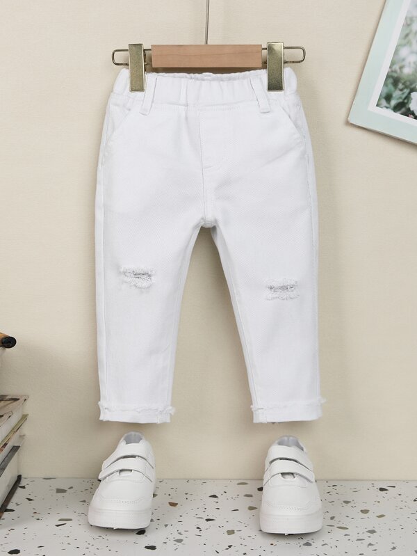 Baby Mädchen Elastische Taille Zerissene Jeans Mit Ausgefranstem Saum