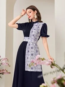 Seusyu 印花腰帶A字洋裝