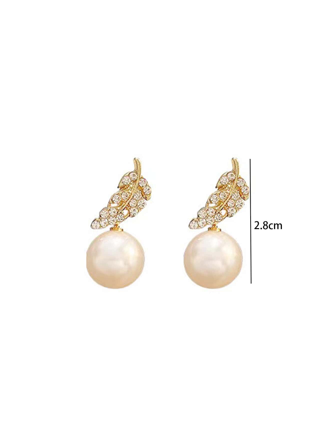 Rhinestone Leaf & Faux Pearl Decor Drop Earrings - Yellow Gold - View 4